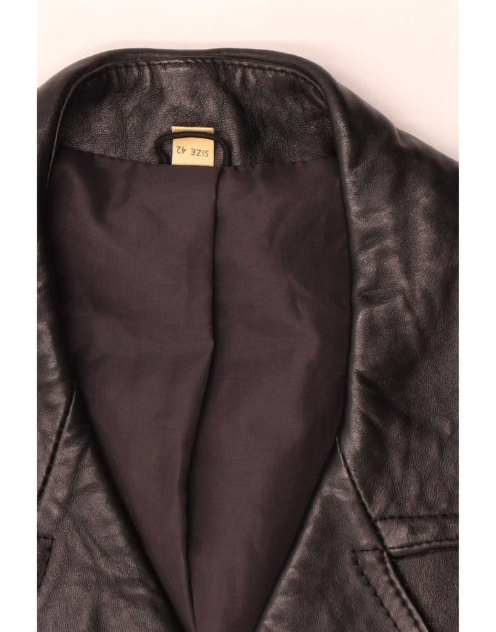 Casaco de couro feminino vintage IT 42 médio preto