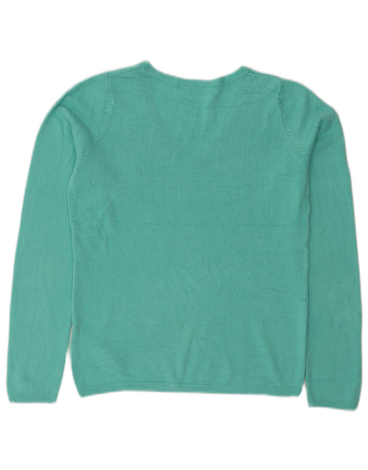 Suéter feminino Marks & Spencer com decote em V Reino Unido 8 pequeno turquesa acrílico