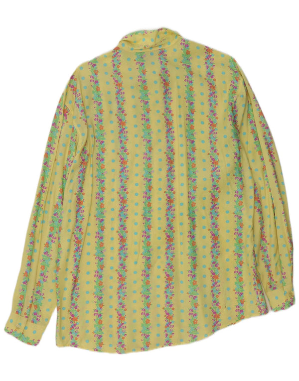 Camisa feminina Stefanel Reino Unido 16 grande rayon floral amarelo