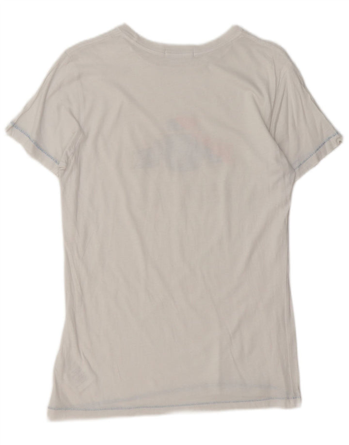 Camiseta feminina REPLAY com estampa gráfica UK 12 algodão branco médio