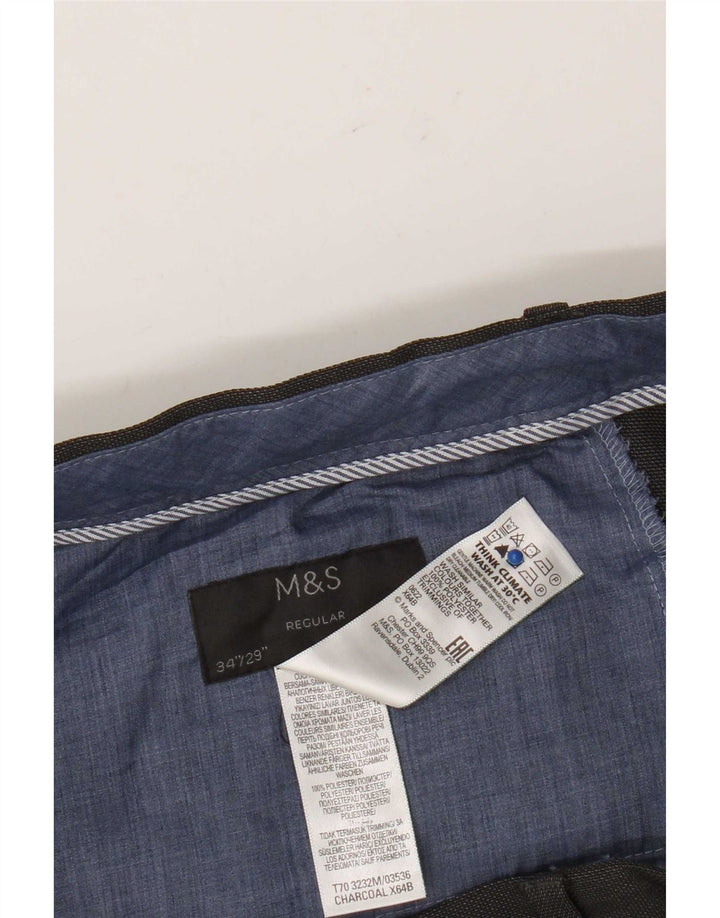 Calça masculina de terno regular Marks & Spencer W34 L29 poliéster cinza