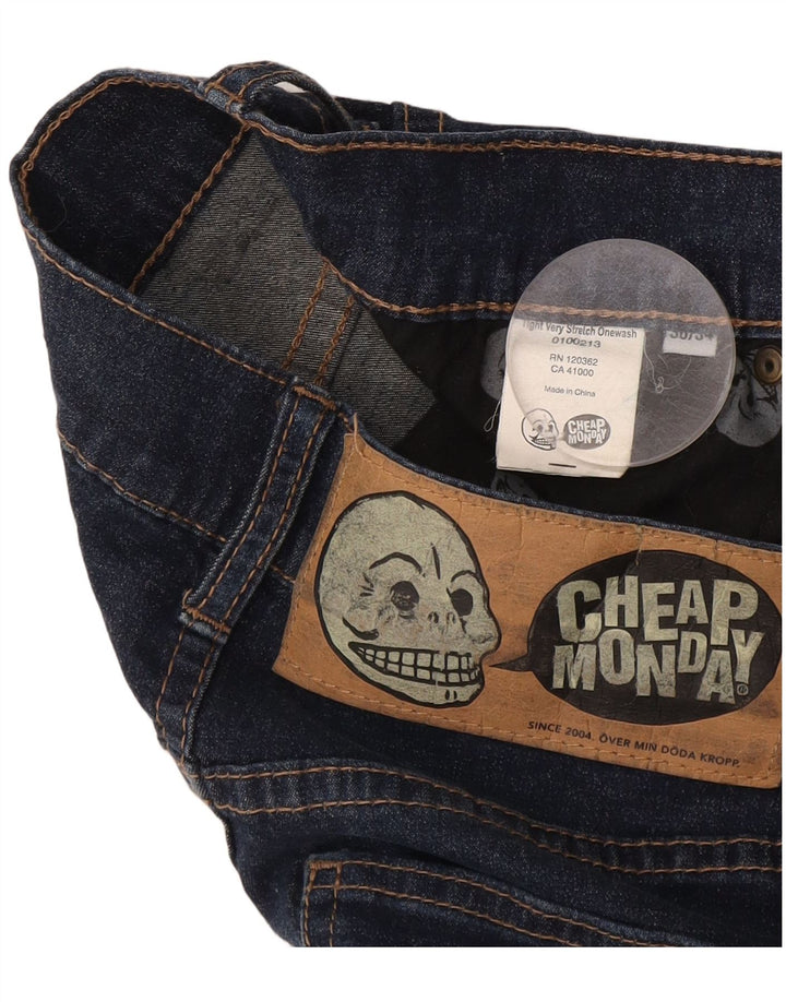 Jeans justos femininos baratos de segunda-feira W30 L34 algodão azul marinho
