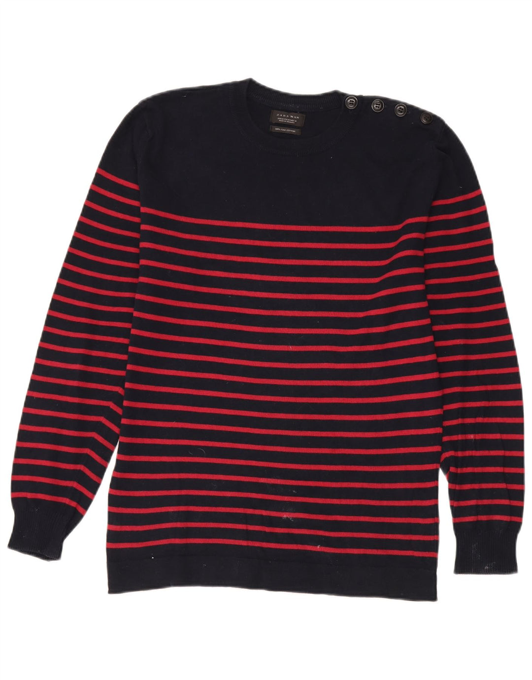 Zara Suéter masculino com gola redonda e algodão listrado azul marinho médio