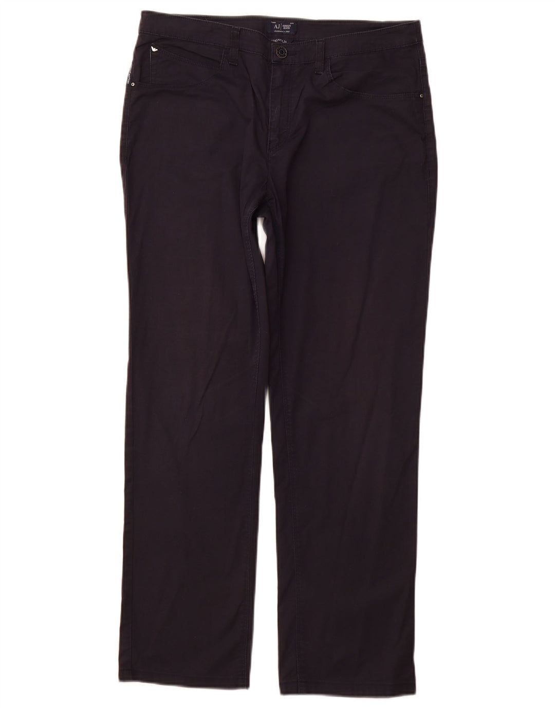 ARMANI Calça feminina reta casual Magnólia W31 L28 algodão azul marinho