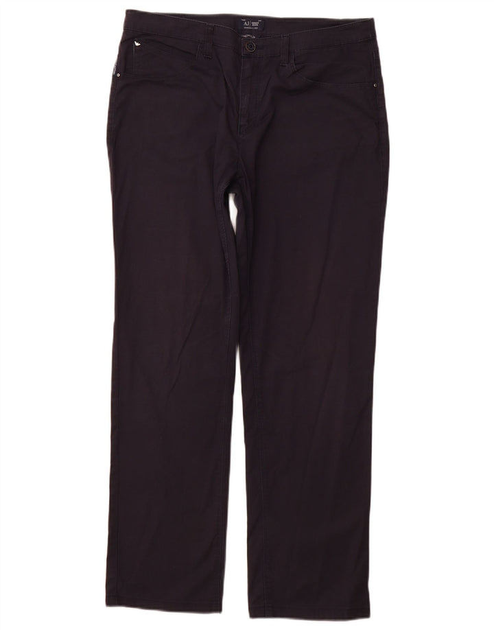 ARMANI Calça feminina reta casual Magnólia W31 L28 algodão azul marinho