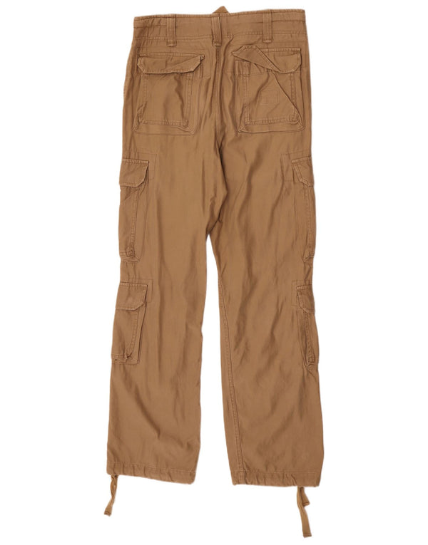 Calças cargo retas masculinas vintage pequenas W29 L32 algodão marrom