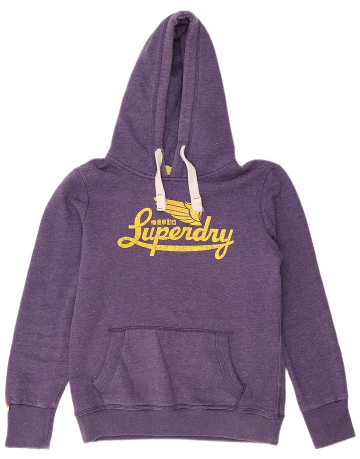 Jumper feminino com capuz gráfico SUPERDRY Reino Unido 14 grande algodão roxo