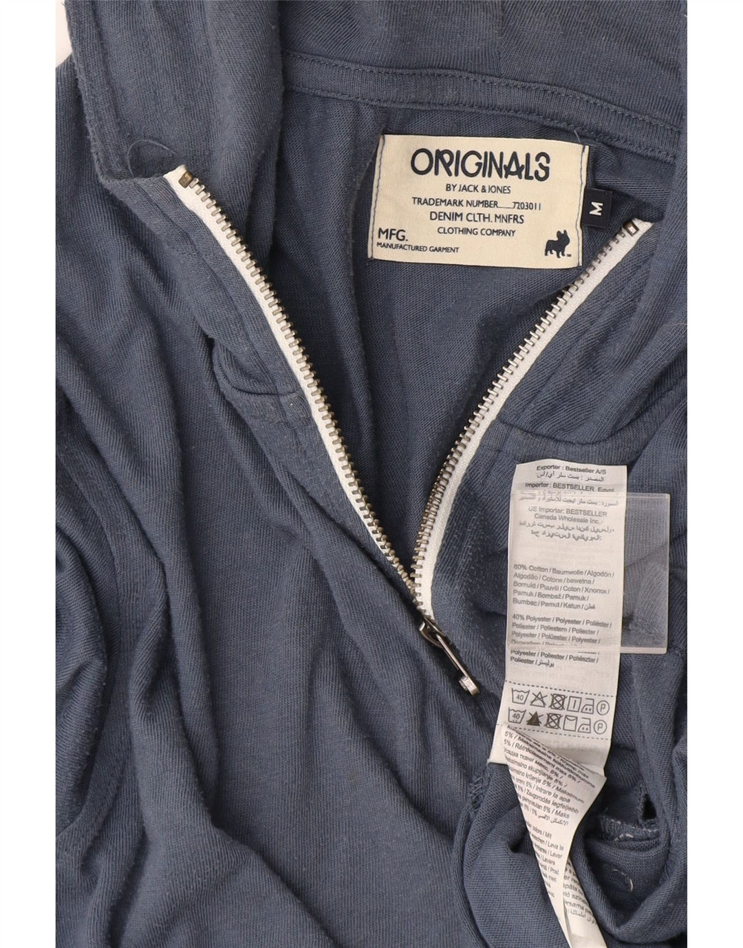 Suéter masculino com capuz e zíper Jack & Jones algodão azul médio