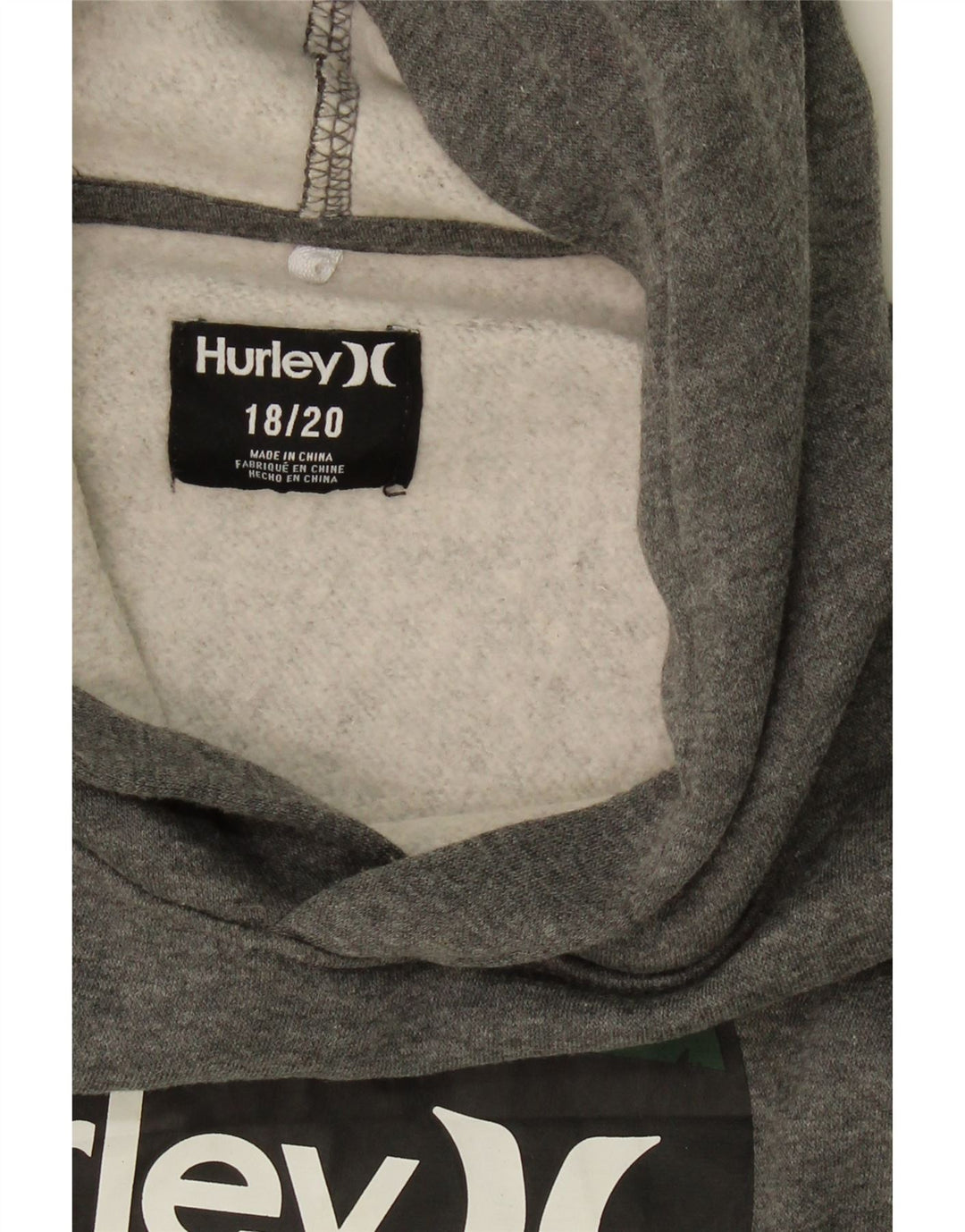 HURLEY Boys Graphic Hoodie Jumper 15-16 Years Grey Cotton Vintage Hurley and Second-Hand Hurley from Messina Hembry 