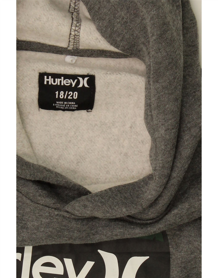 HURLEY Boys Graphic Hoodie Jumper 15-16 Years Grey Cotton Vintage Hurley and Second-Hand Hurley from Messina Hembry 