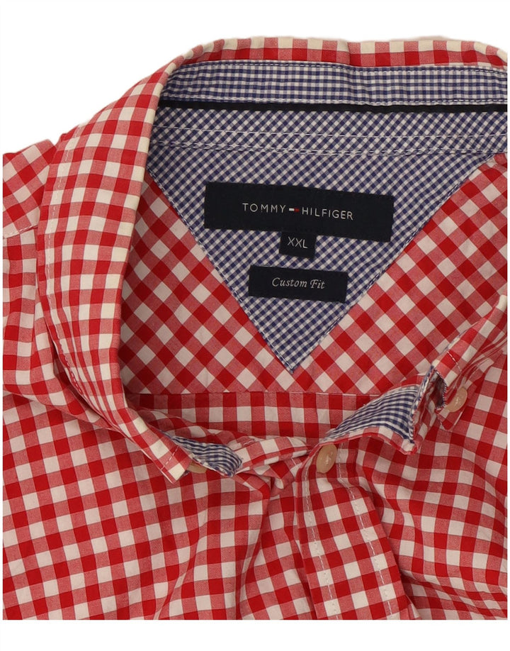 Camisa masculina TOMMY HILFIGER de manga curta com ajuste personalizado 2XL algodão vermelho guingão