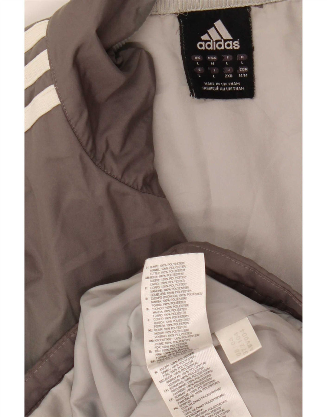 Jaqueta acolchoada masculina Adidas UK 40 grande cinza colorblock poliéster