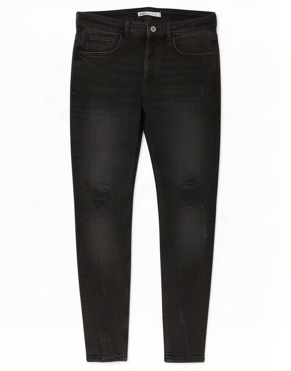 Calça jeans skinny masculina Zara EU 42 grande W32 L29 algodão preto