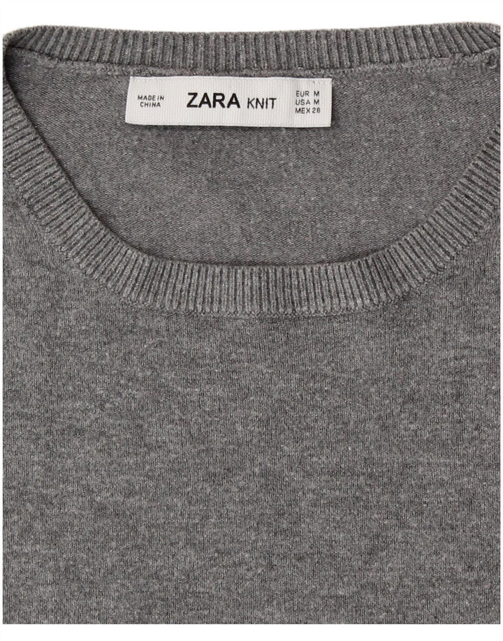 Suéter feminino Zara com gola redonda, Reino Unido 12 cinza médio