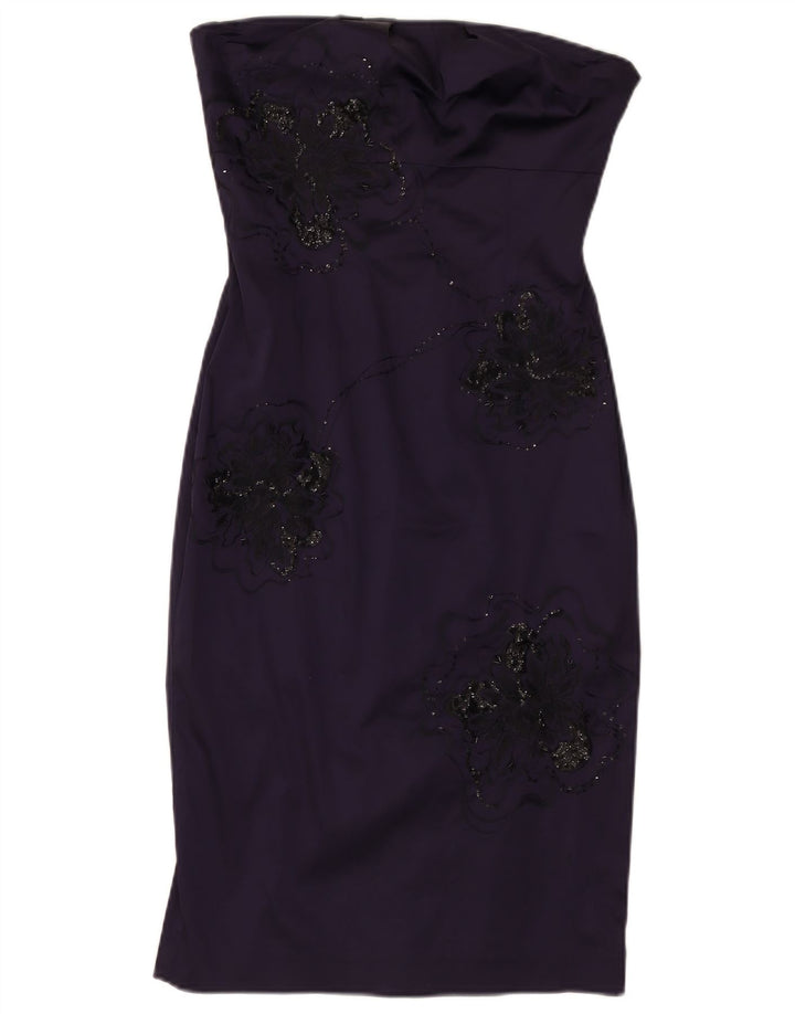 Vestido bodycon feminino sem alças JANE NORMAN Reino Unido 12 médio roxo floral