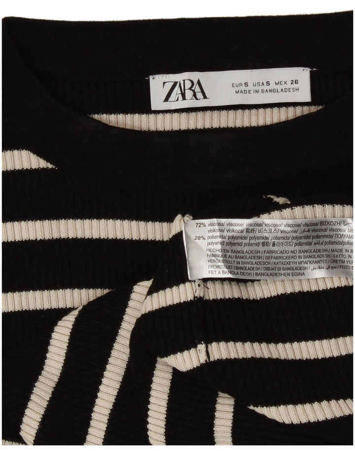 Top feminino Zara manga comprida UK 10 viscose listrada preta pequena
