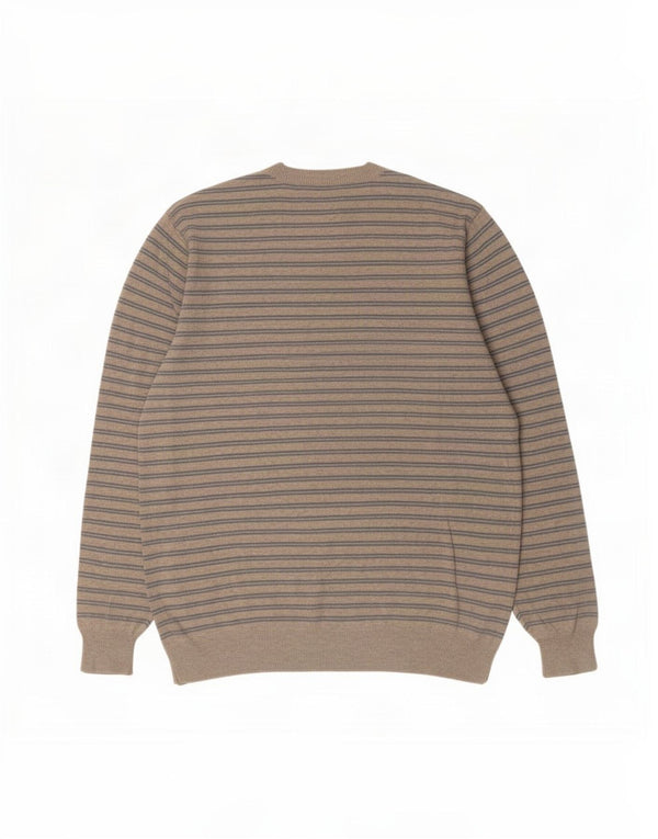 Suéter masculino Marks & Spencer Blue Harbor com decote em V grande listrado bege