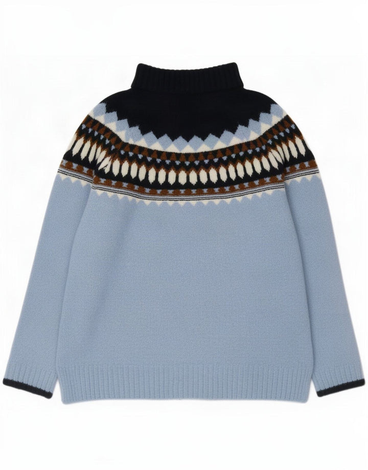 Suéter feminino Marks & Spencer com gola redonda Reino Unido 14 azul médio geométrico