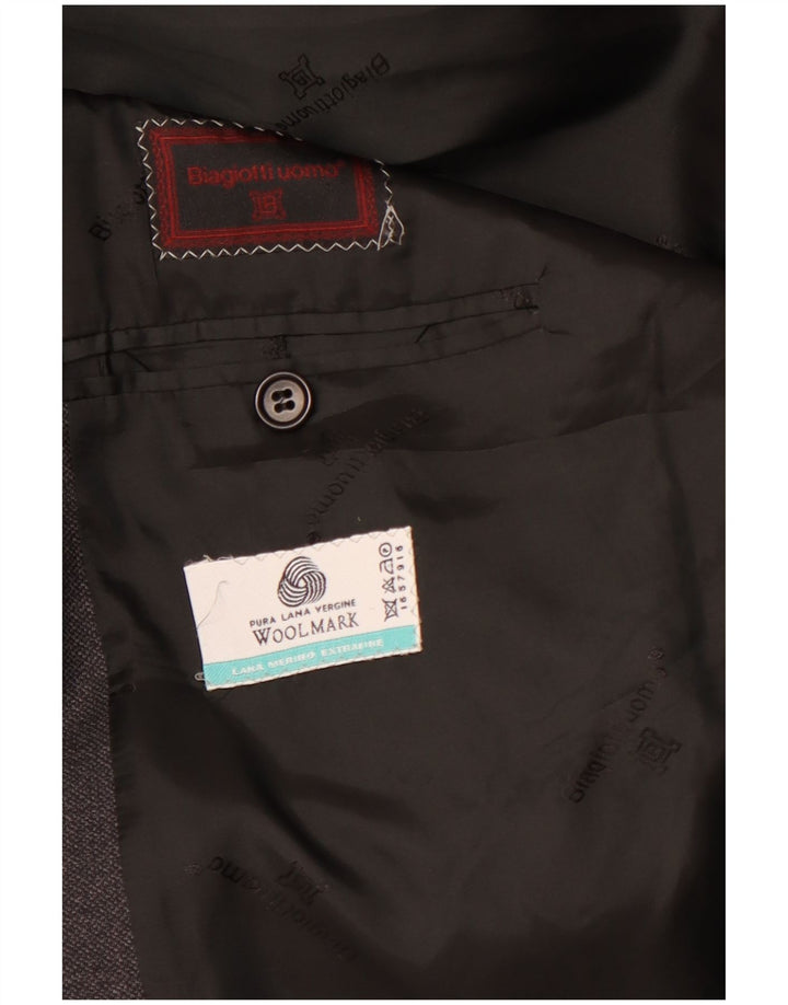 Jaqueta blazer masculina BIAGIOTTI com 3 botões Reino Unido 40 grande lã merino cinza
