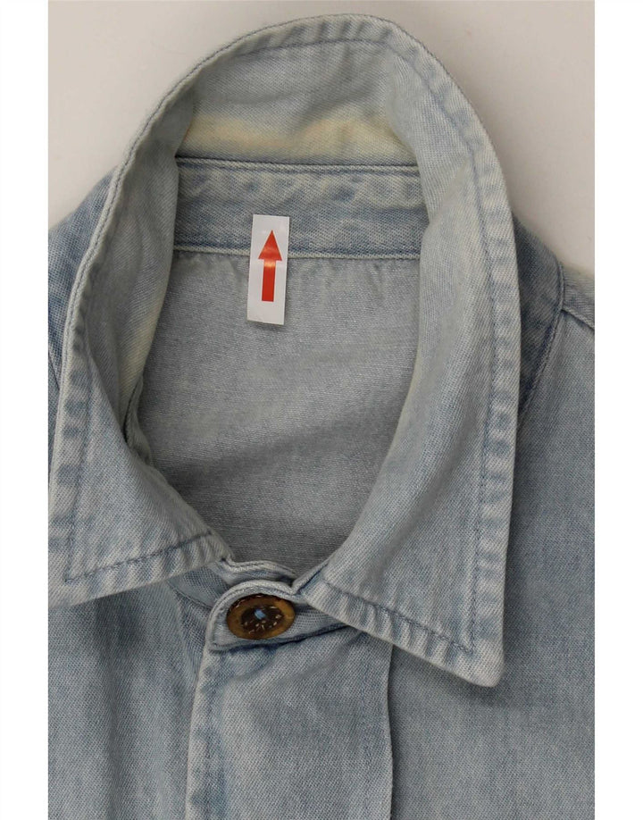 Camisa jeans masculina vintage grande algodão floral azul