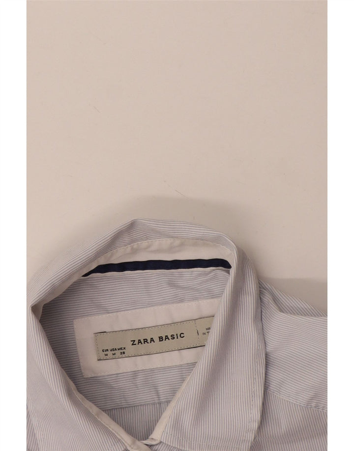 Camisa feminina de manga curta Zara UK 14 risca de giz branca média