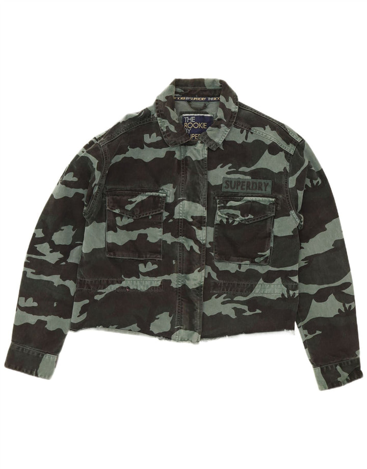 Jaqueta jeans feminina Superdry UK 12 algodão camuflado verde médio