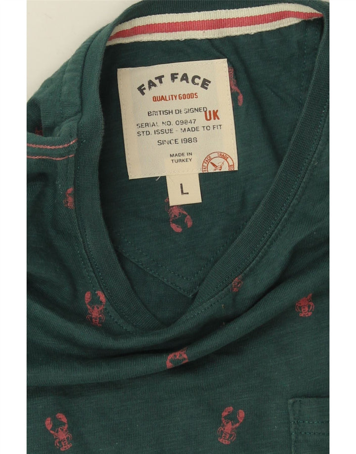 Camiseta masculina Fat Face Top grande algodão manchado verde