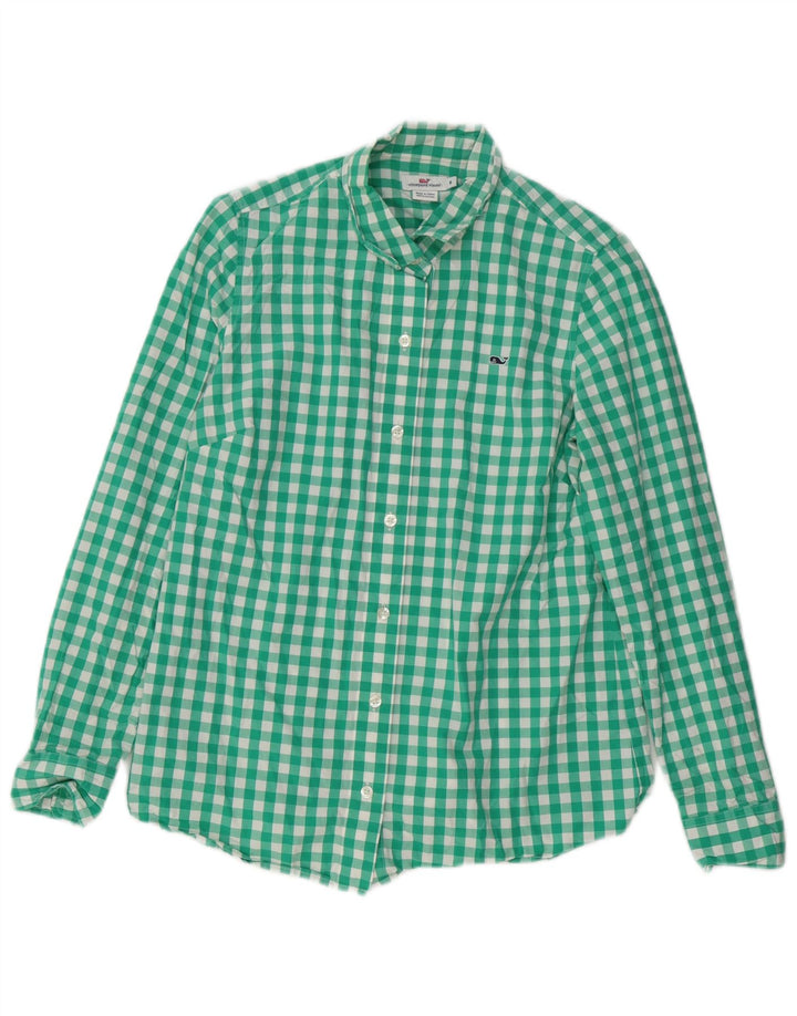 Camisa feminina VINEYARD VINES EUA 6 algodão guingão verde médio