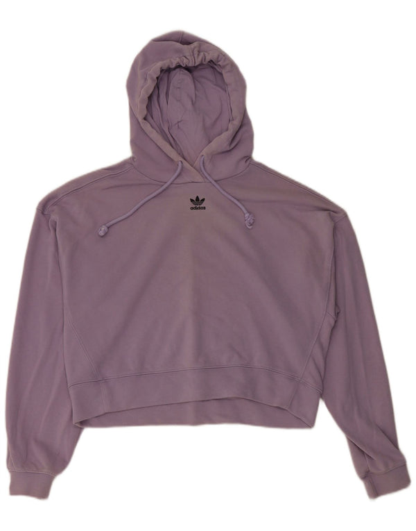 Adidas Womens Loose Fit Crop Hoodie Jumper UK 12 Médio Roxo Algodão