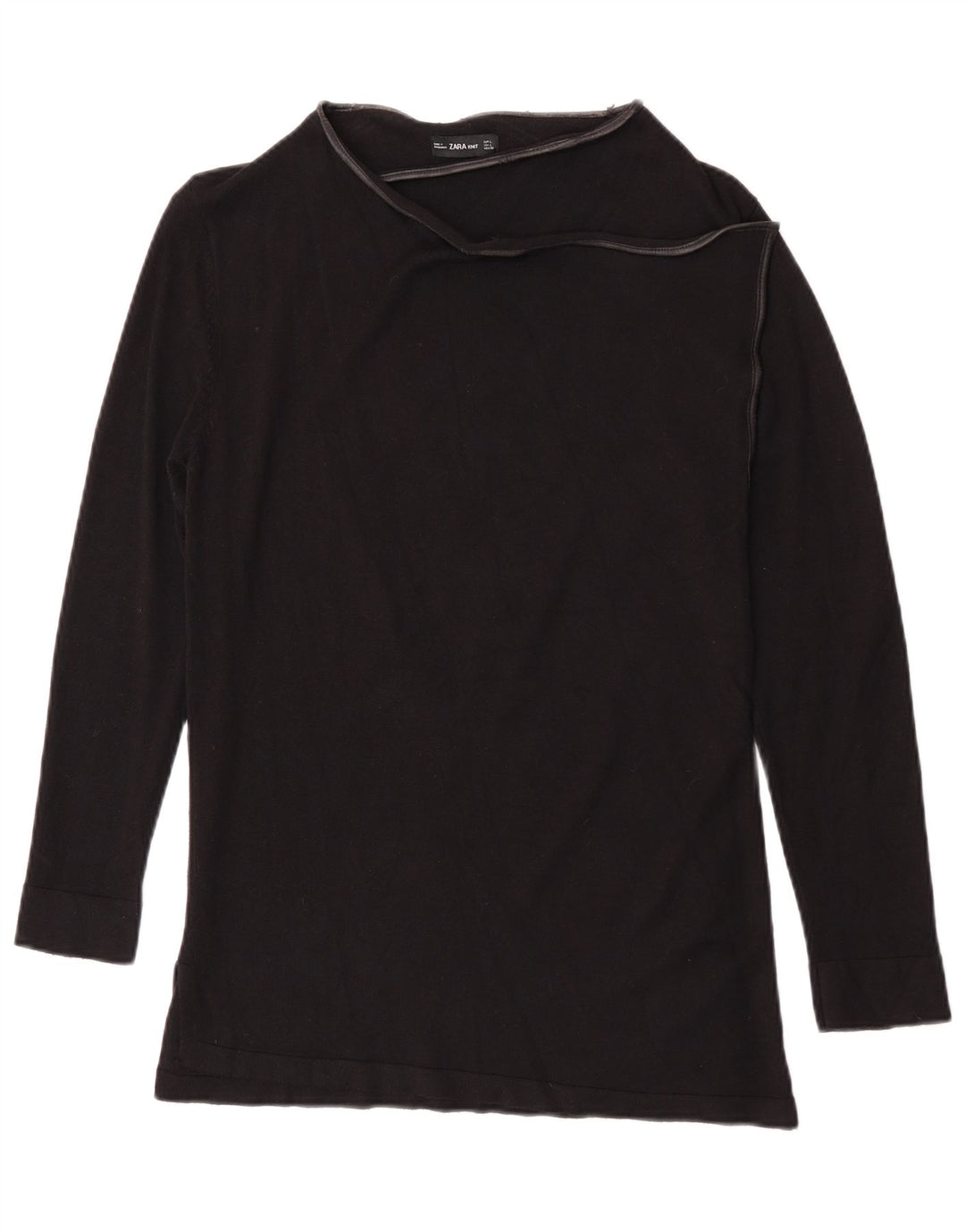 Top feminino Zara de manga comprida UK 14 grande viscose preta