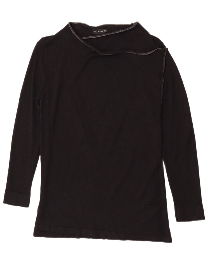 Top feminino Zara de manga comprida UK 14 grande viscose preta