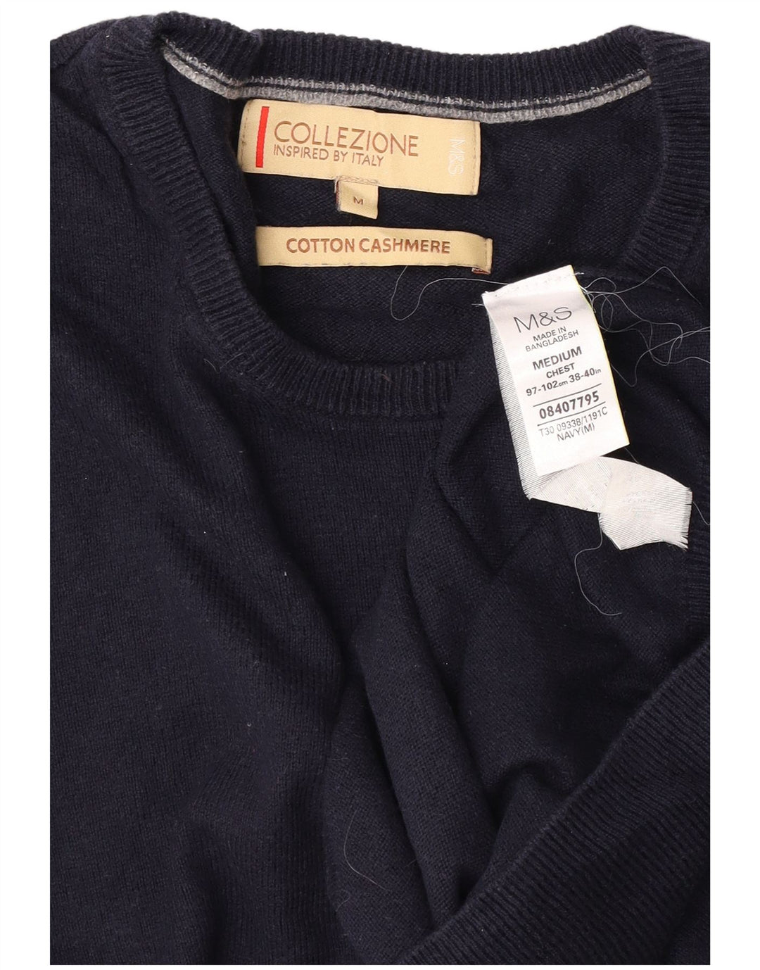 Suéter masculino Marks & Spencer com gola redonda, algodão azul marinho médio