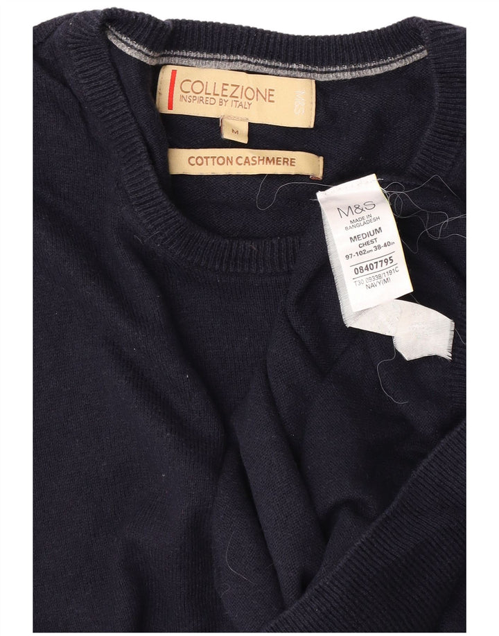 Suéter masculino Marks & Spencer com gola redonda, algodão azul marinho médio