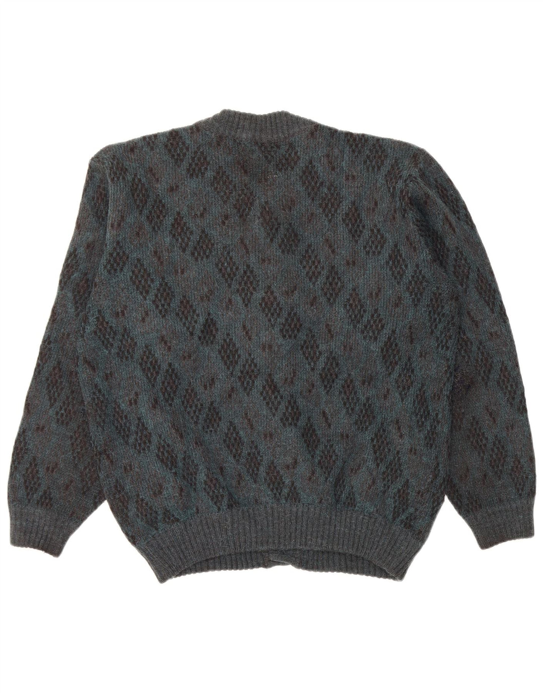 Suéter cardigã masculino vintage grande lã azul argyle/diamante alpaca