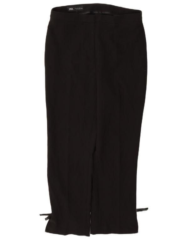 Zara Calça feminina reta casual grande W30 L27 poliéster preto
