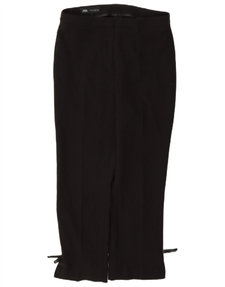 Zara Calça feminina reta casual grande W30 L27 poliéster preto