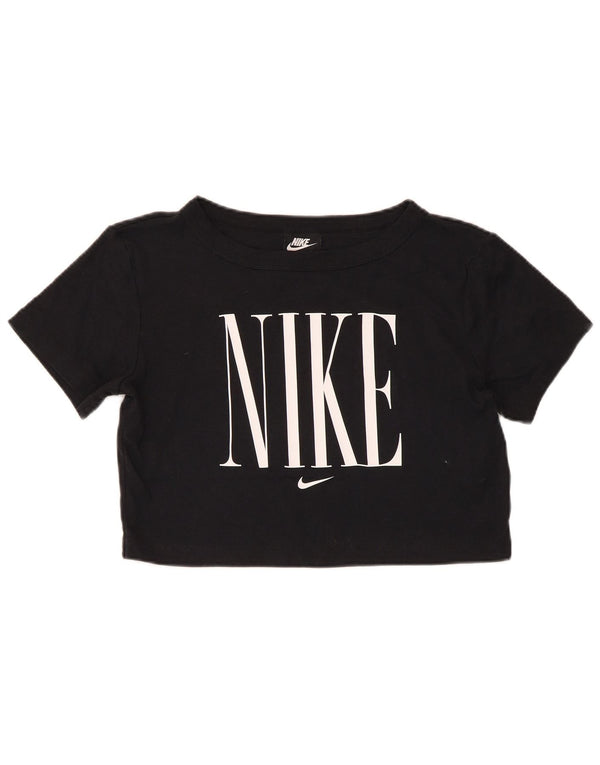 Camiseta Nike Feminina Manga Curta Crop Graphic Top UK 12 Médio Algodão Preto