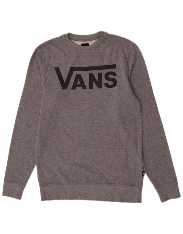Vans Mens Graphic Moletom Jumper Pequeno Algodão Cinza