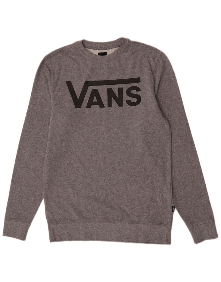 Vans Mens Graphic Moletom Jumper Pequeno Algodão Cinza
