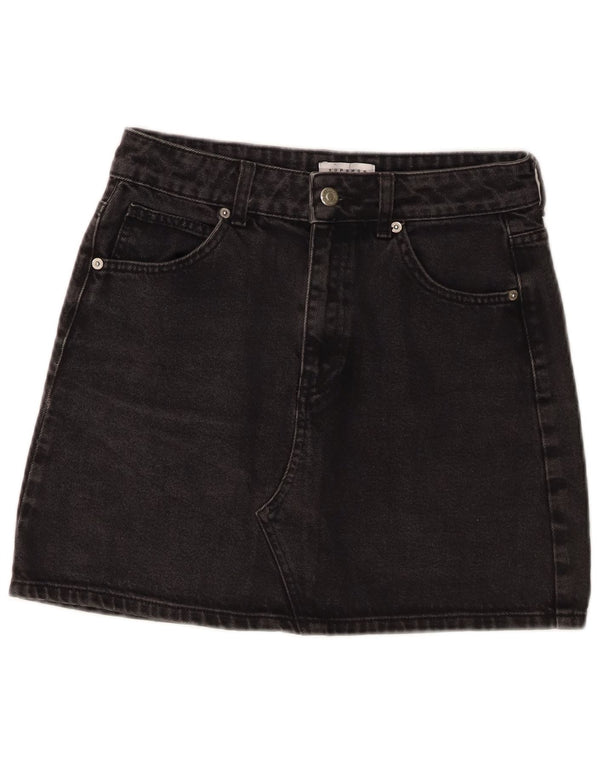 Saia jeans feminina TOPSHOP UK 10 pequena W26 algodão preto