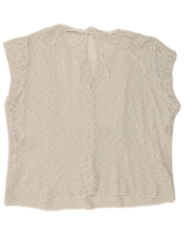 Blusa feminina Zara de renda cortada top UK 16 grande branco
