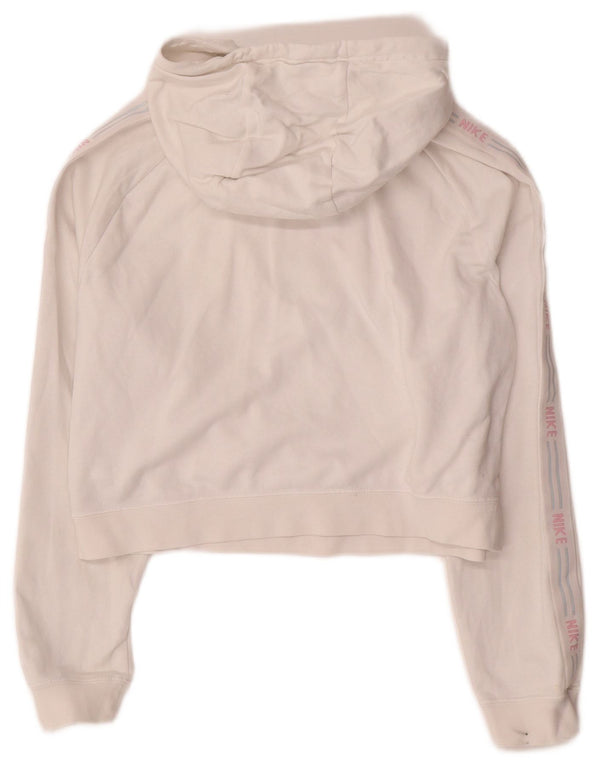 NIKE Womens Oversized Graphic Crop Hoodie Jumper Reino Unido 10 Pequeno Branco