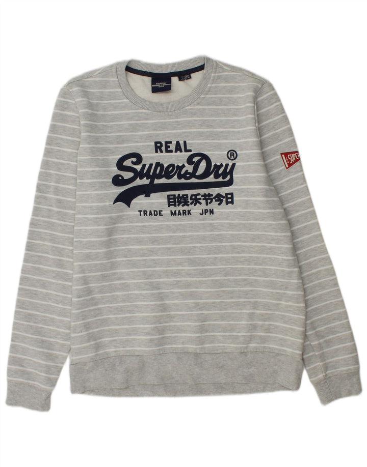 Suéter gráfico feminino Superdry UK 12 algodão listrado cinza médio