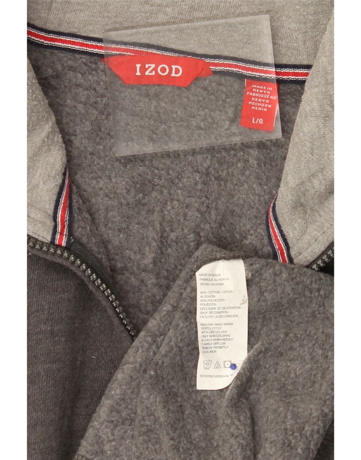 Suéter masculino IZOD com zíper e gola grande de algodão cinza