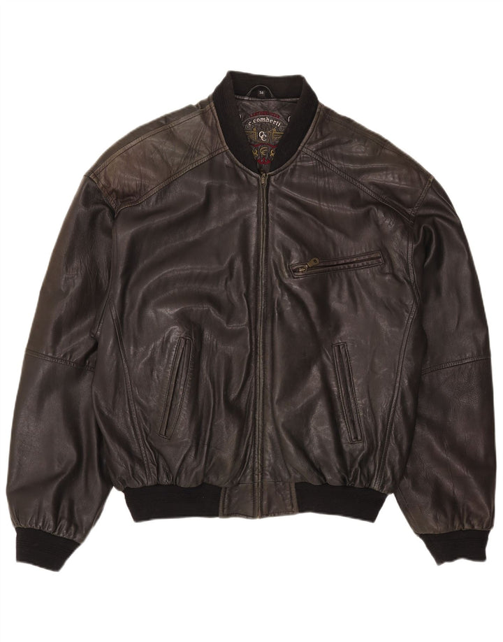 C.Comberti Jaqueta masculina de couro bomber IT 50 grande couro preto