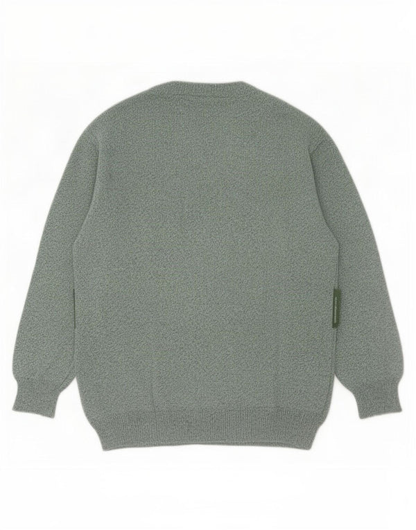 Suéter vintage masculino com gola redonda, algodão geométrico verde médio