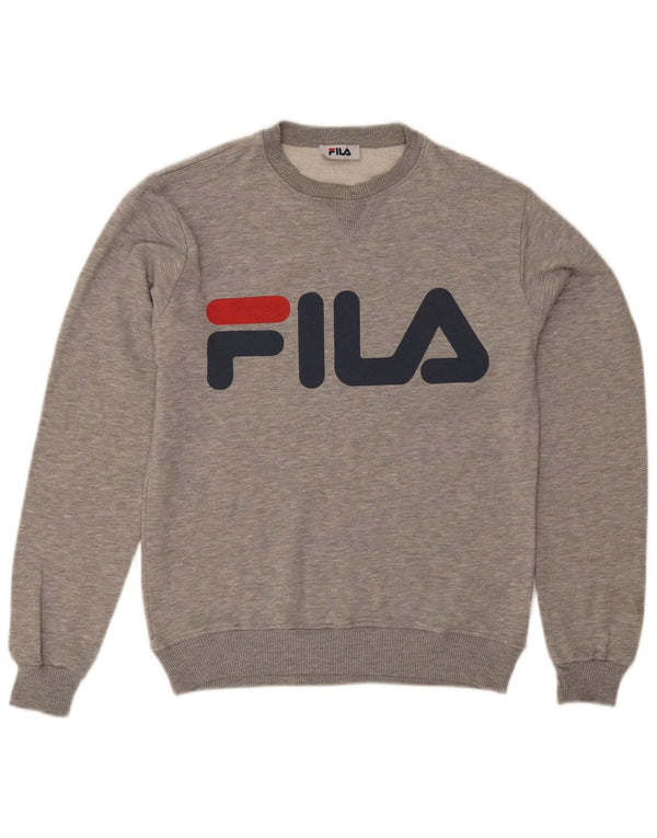 Fila moletom gráfico masculino jumper pequeno algodão manchado cinza