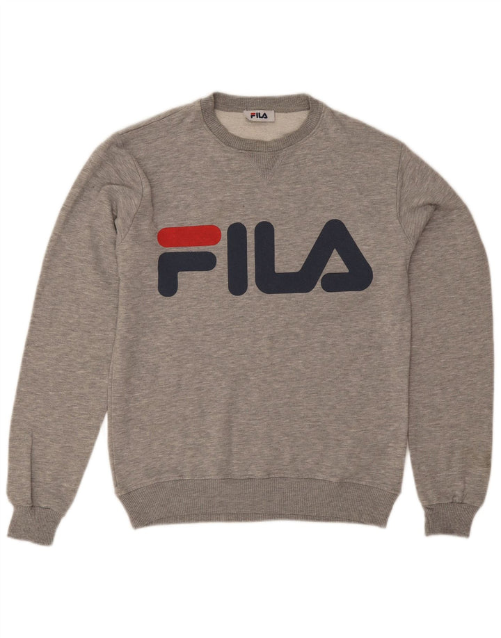 Fila moletom gráfico masculino jumper pequeno algodão manchado cinza