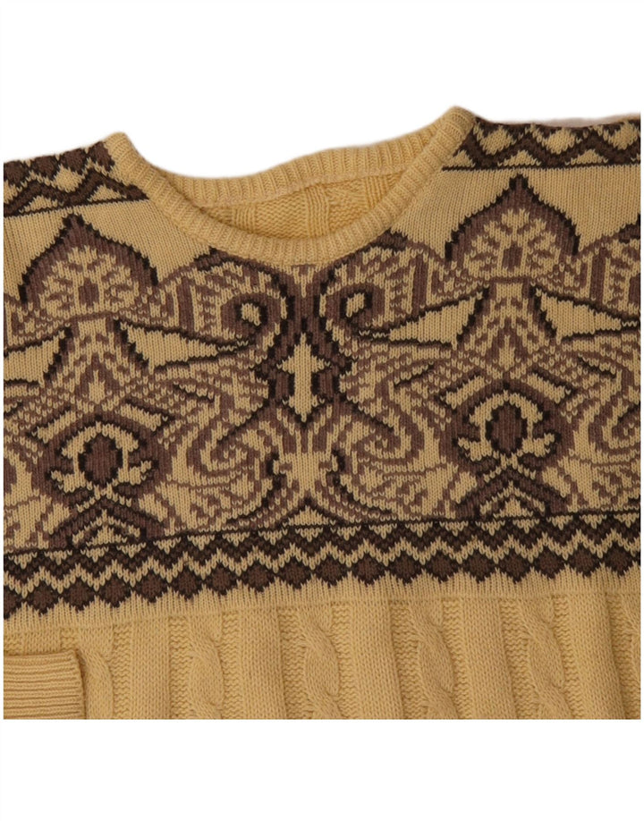 Suéter masculino VINTAGE com gola redonda, grande lã amarela Fair Isle