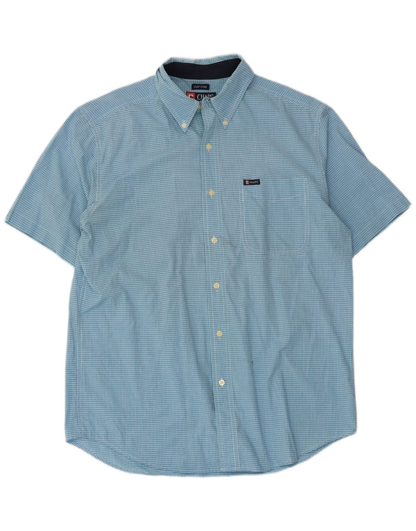 Camisa masculina de manga curta Chaps de algodão guingão azul médio